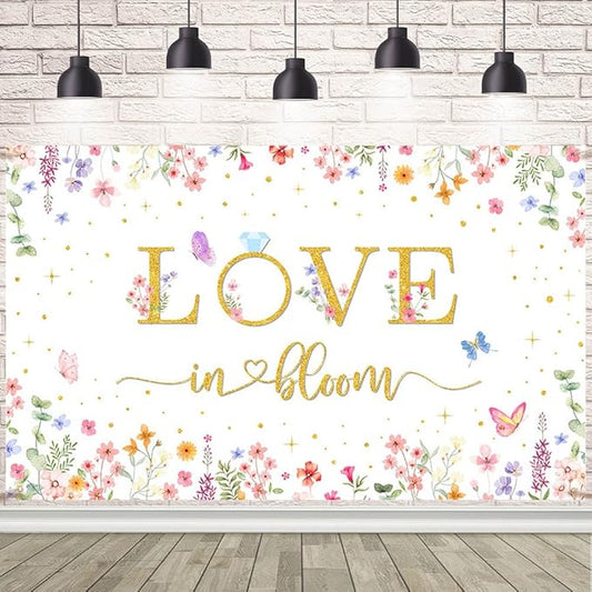 Love in Bloom Bridal Shower Decorations Backdrop Wildflower Wedding Shower Background Lower Floral Engagement Wedding Bachelorette Party Decor Supplies Photo Booth Props 70.8 x 43.3 inch