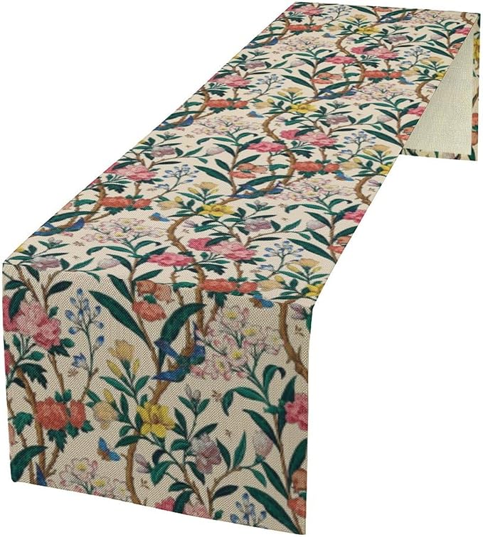 William Morris Vintage Floral Table Runner, Birds Butterflies and Bees Botanical Flower Original Design Print Table Runner for Home Party Dining Room Kitchen Decor 13x90 Inch