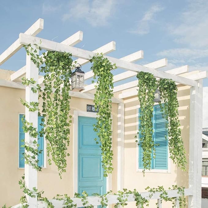 168 Feet Artificial Ivy Leaf Plants Fake Vine Hanging Garland Greenery Foliage for Home Kitchen Garden Office Wedding Wall Decor (Ivy/24 Strands)