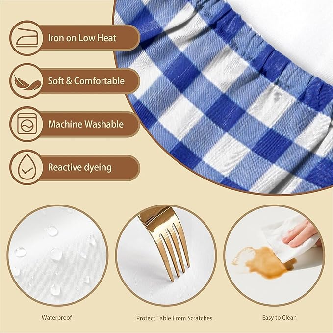 Rectangle Table Cloth Cover Waterproof Elastic Fitted Polyester Fitted Tablecloths for 6 Foot Tables for Indoor,Picnic, Camping, Outdoor （60" x 30"，Blue Grid）
