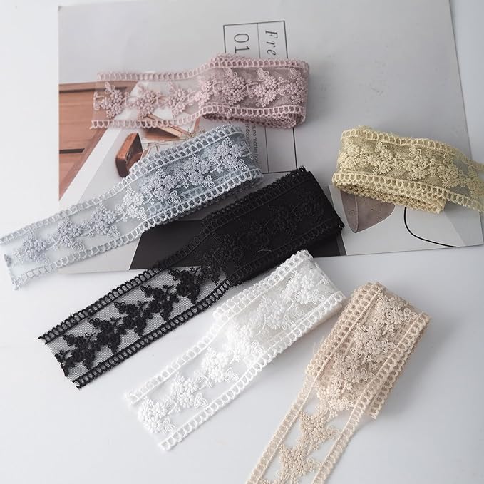5 Yard Floral Lace Ribbon, Delicate Daisy Lace Trim for Wedding Dresses, DIY Crafts, Clothing, and Curtain Embellishments(White)