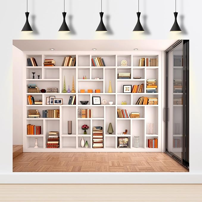 Bookcase Photography Backdrop School Library Study Bookshelf Scene Children Photography Backgrounds Customized Photographic Backdrops for Photo Studio Office Conference Decor 10x8ft