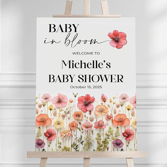 Baby Shower Welcome Sign, Personalized Girl Showers Welcome Sign For Outdoor, Girl Shower Signs Floral, Baby In Bloom Decoration