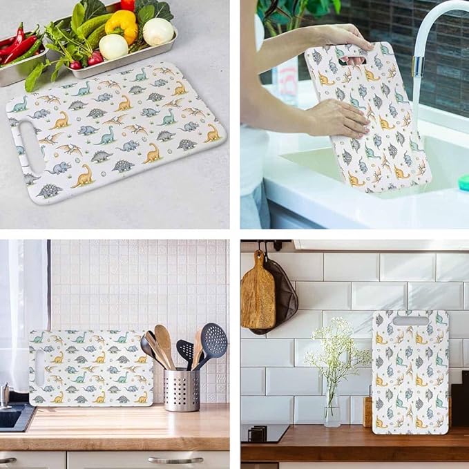Cute Dinosaur Cutting Board Watercolor Cartoon Animal Colorful Grip Handle Chopping Boards Cutting Board for Kitchen Plastic 16" x 10" x 0.24"