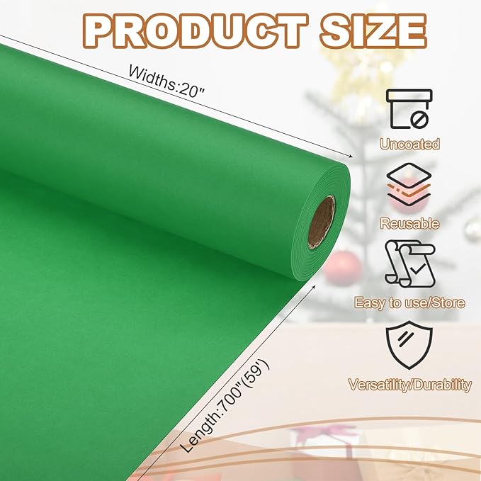 PATIKIL Wrapping Paper, 20" x 700"(59') 70 GSM Craft Paper Roll Kraft Packing Paper for Poster Bulletin Board, Gift Wrapping, Green