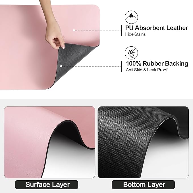 Dish Drying Mat for Kitchen Counter | Coffee Bar Mat for Countertops | Heat Resistant Drainer Mat with Non-slip Rubber Backed | Hide Stain Kitchen Absorbent Draining Mat | Pink 16"x24"