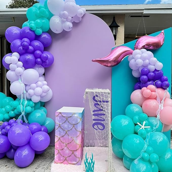 Mermaid Balloon Set 12 inch Purple Pink Teal Blue Latex Balloons with Confetti Teal Blue Purple Light Pink Latex Balloon for Girls Mermaid Under The Sea Birthday Baby Shower Party Decorations