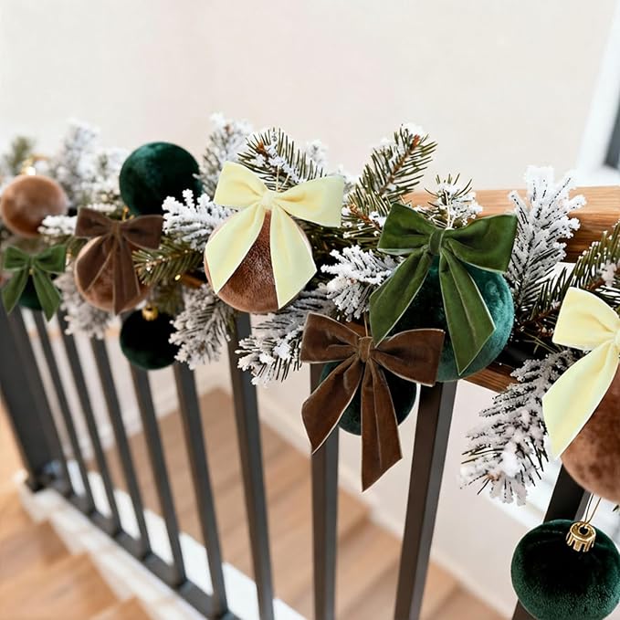 30 Pcs Velvet Ribbon Bows 5" x 4" Pre Tied Christmas Velvet Bows with Twist Tie for Gift Packaging Christmas Tree Wreaths Door Windows Wedding Party Decoration(Forest Color)