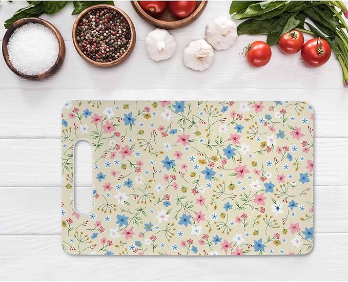 Cute Small Flower Cutting Board with Handles Blue White Pink Flowers Plant Cutting Boards Plastic Safe Chopping Board for Kitchen 16" x 10" x 0.24"