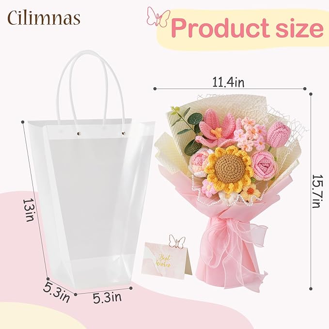 Cilimnas Crochet Flower Bouquet,Pink Knitted Flowers, Handmade Sunflowers Tulips Roses Bouquet for Birthday Anniversary Party Mother's Day Graduation Gifts