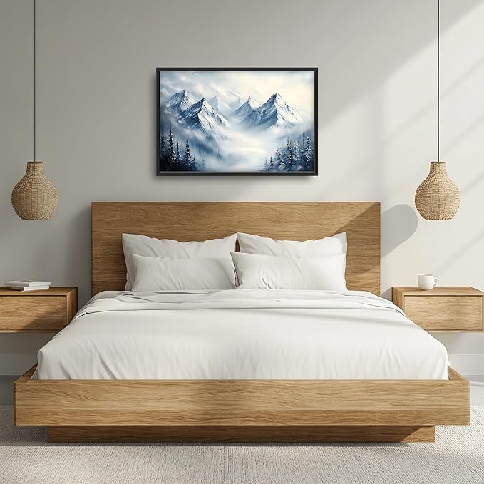 Snow Mountain Large Wall Art Framed Wall Decor for Living Room, Mountains Pictures Oversized Canvas Print Painting Modern Extra Large Framed Artwork for Bedroom Office Home Decor 36"x24"