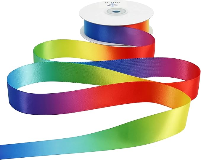 MEEDEE Satin Ribbon 1 inch Rainbow Ribbon Rainbow Satin Ribbons Neon Color Ribbons for Gift Wrapping Birthday Pride Party Decoration Handmade Bows DIY Crafts - 25 Yards