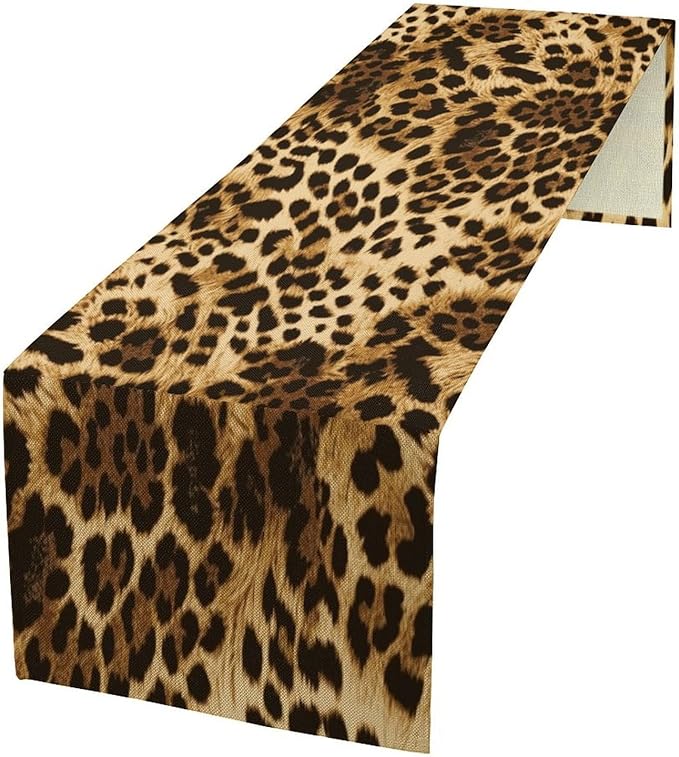 Leopard Skin Print Table Runner, Vintage Cottage Country Farmhouse Wildlife Safari Animal Skin Dinner Runner for Home Kitchen Dining Table Party Holiday Decor 13x120in