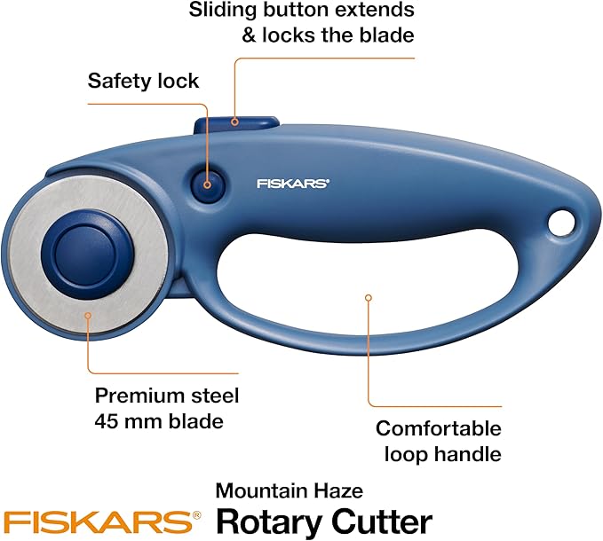 Fiskars Loop Rotary Cutter, Explore Collection Mountain Haze, Precision-Ground Steel Blade for Fabric, Felt and Vinyl, 45mm