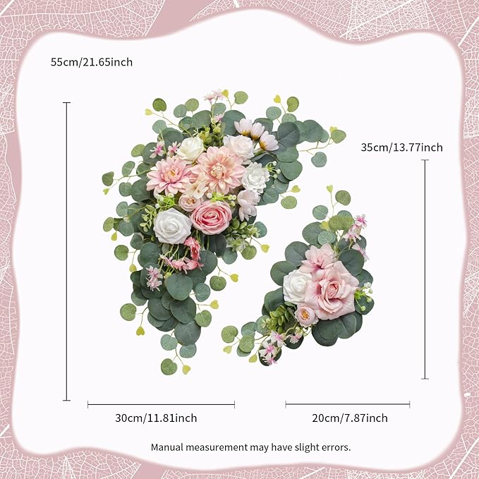 Artificial Wedding Arch Flowers for Wedding Sign,Set of 2 for Welcome Ceremony Sign,Faux Floral Swags, Banquet and Reception Backdrop Floral Decoration (Pink)