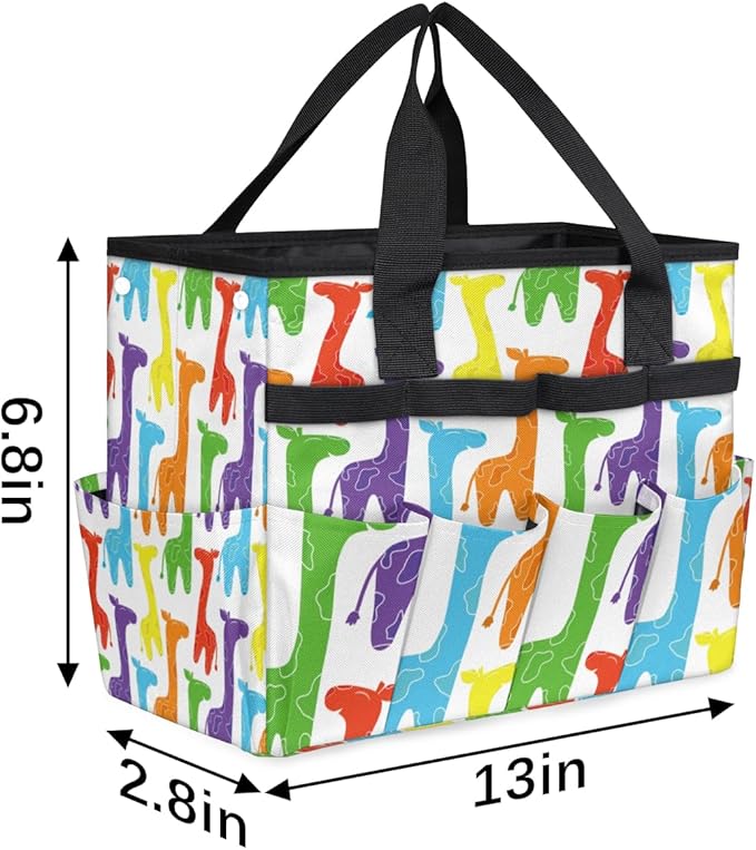 Garden Tool Tote Bag for Women Men Cartoon Colored Horses Gardening Tool Storage Bags with 10 Pockets Standable Garden Home Tool Kits Organizer for Indoor Outdoor Gardening Gifts