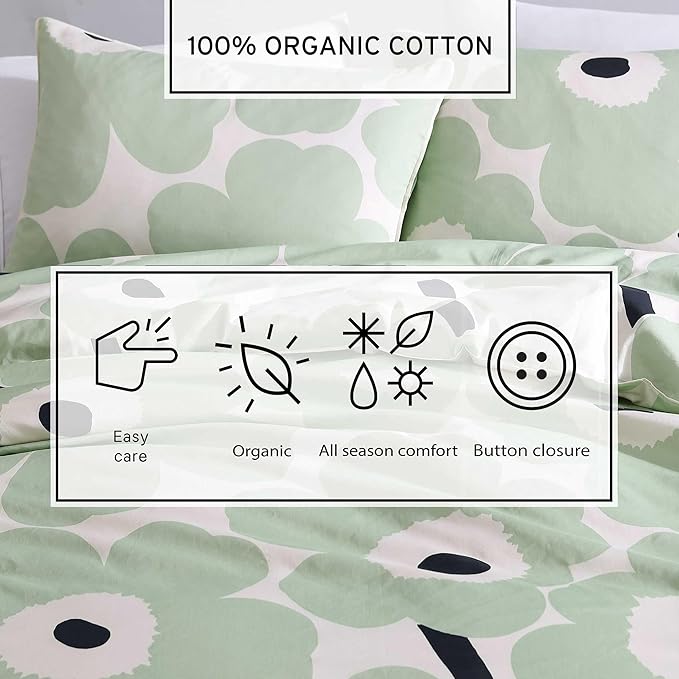 Marimekko - King Duvet Cover Set, Super Soft Organic Bedding with Matching Shams, Floral Bedding Essentials, Oeko-Tex Certified (Unikko Green, King)