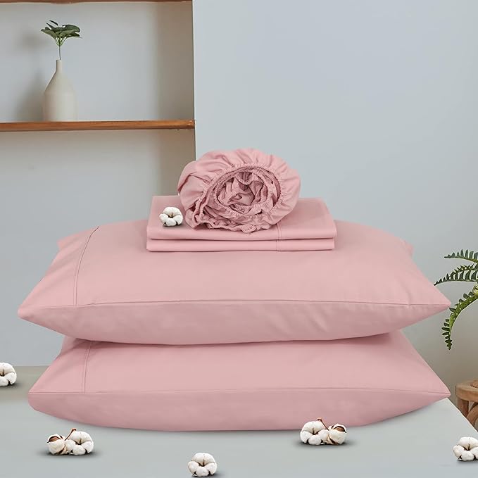 RUVANTI 100% Organic Cotton Sheets King Size, Percale Weave, GOTS Certified, 4-Piece Set, Deep Pocket 15", Crisp & Breathable, Soft Durable Bedding, Sábanas Algodón Orgánico – Peach Skin