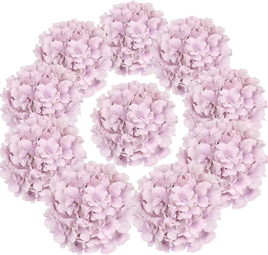 Flojery Silk Hydrangea Heads Artificial Flowers Heads with Stems for Home Wedding Decor,Pack of 10 (Violet)
