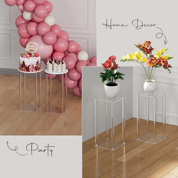 TEKXYZ Acrylic Centerpiece, 2 Pcs 15.75 Inch Tall Column Wedding Centerpieces, Flower Stand for Wedding Event Party Props, Home Decor, Table