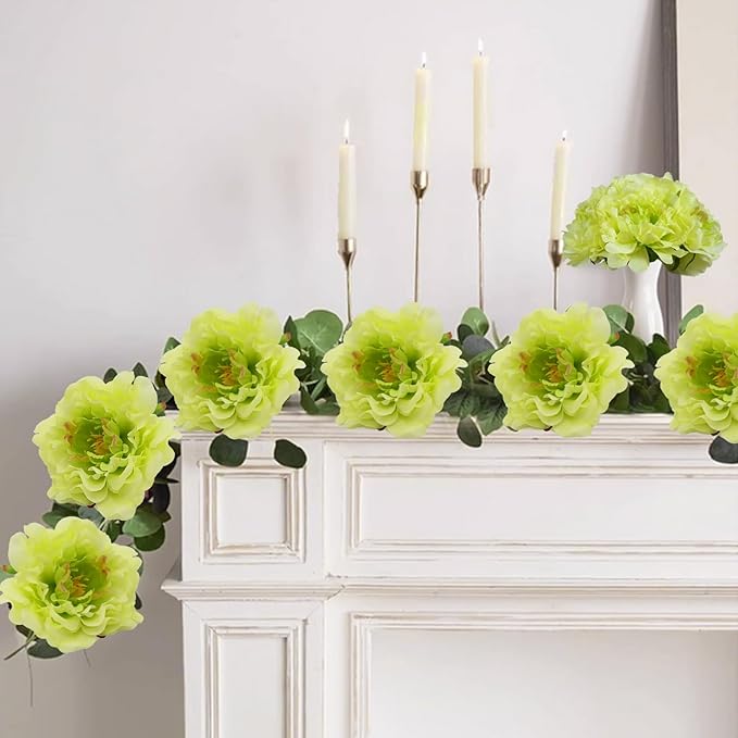 20pcs 5" Artificial Flower Peonies, Silk Peonies with 6" Stems, Flowers Suitable for Wedding Bouquets, Home Party Decoration (Light Green)