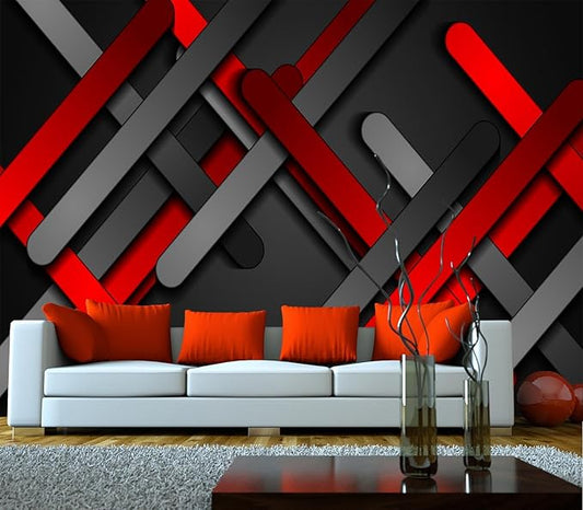 Eierme-Red and Black Smooth Stripes Abstract tech Geometric Background Peel and Stick 160" x 114"