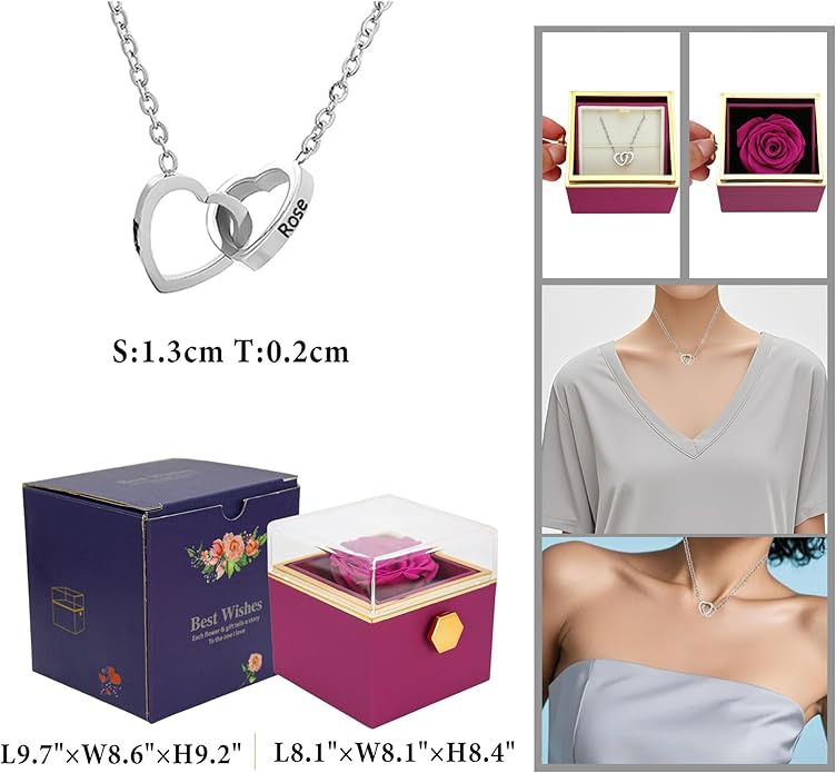 ‌TINGKU Eternal Real Rose Gift Box for Women, Preserved Rose with Customized Name Engraved Heart Necklace, Personalized Romantic Gift for Wife, Girlfriend, Mom, Mother's Day Love Keepsake