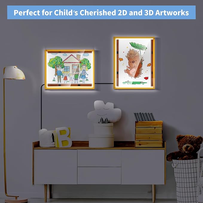 Dried Flowers Shadow Box with LED Light Dimmable Changeable Pictures Display Frame Wall-mounted & Tabletop Photo Album Display (Indigo)