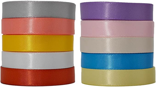 3/8 Double-Faced Satin Ribbon 50 Yards Set,“Morning Meadow”–10 Nature Colored Ribbon for Flower Bouquet, Gift Wrapping, DIY Crafts, New Year Easter Wedding Party Spring Decor, Hair & Bows
