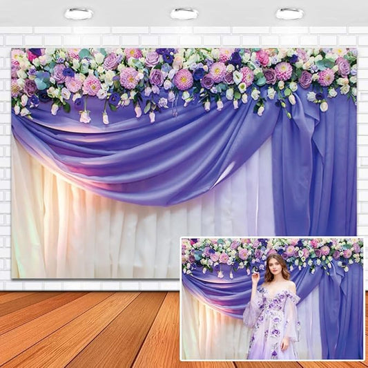 Leowefowa Flower Wedding Backdrop Wedding Pink Roses Floral Curtain Photography Background for Weeding Birthday Baby Shower Party Decorations Backdrop Photobooth 10x8ft Vinyl