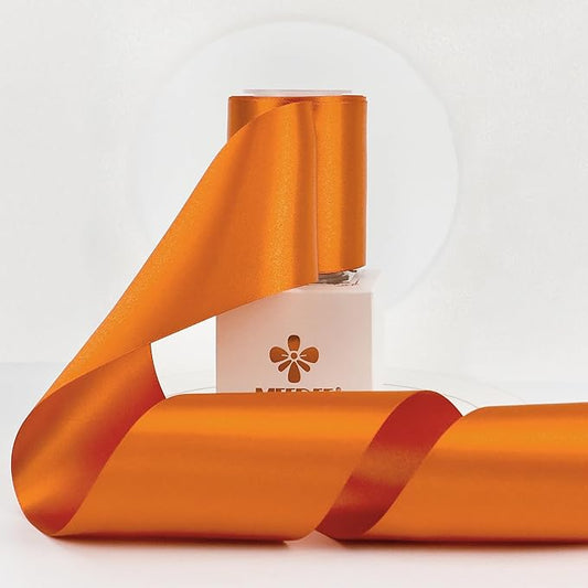 MEEDEE Orange Satin 3 Inch Ribbon Lux Double Faced Satin Ribbon Autumn Colored Wide Fall Ribbons by 10 Yards Orange Ribbons for Christmas Tree, Weddings, Flower Bouquet, Wreath Bow Making