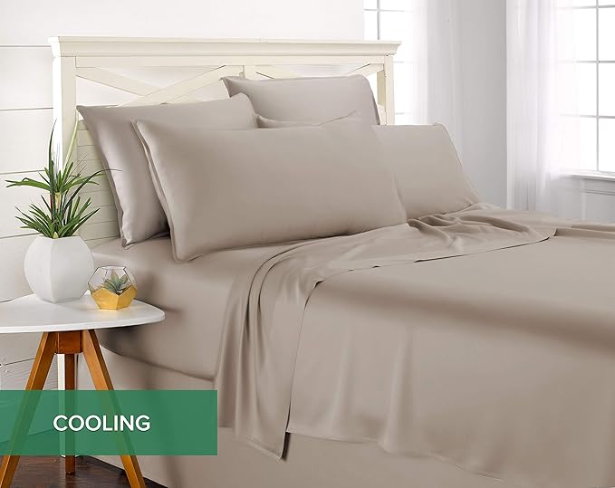 Pure Bamboo Twin Sheets, Genuine 100% Organic Viscose Derived from Bamboo Bed Sheet Set, Luxuriously Soft & Cooling, Double Stitching, 2 Year Quality Promise (Twin, Sand)