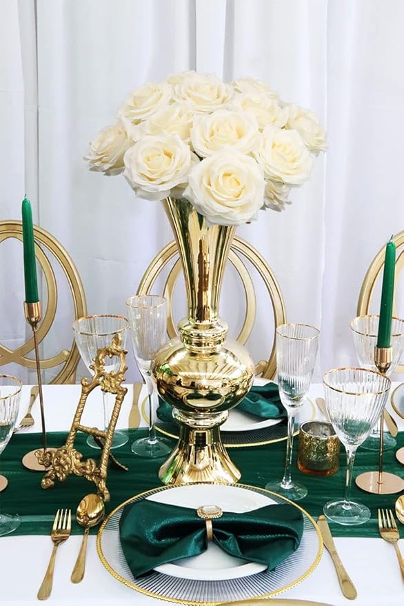 Artificial Rose Flower Ivory Flowers Ivory Roses White Roses Silk Flowers 12 pcs with Long Stem Silk Roses Bouquet for Wedding Bridal Shower Party Home Decoration