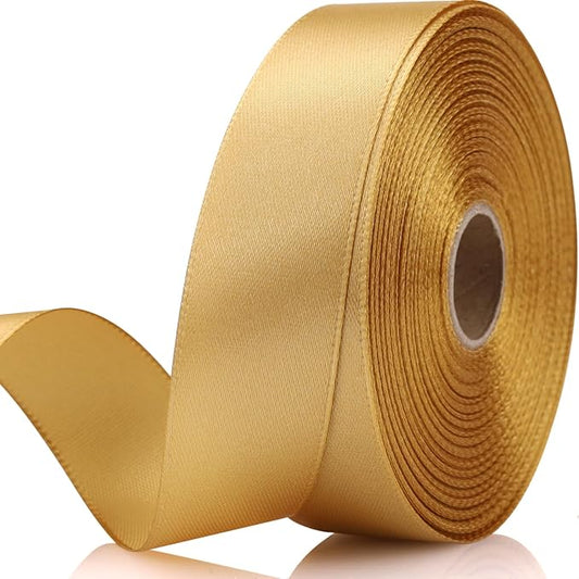 7/8 Inch 30 Yards Champagne Gold Satin Craft Ribbon-Single Face Polyester Ribbon for Handmade Roses,Gift Wrapping,Timeless Flower,Bouquets,Wedding and Party Decoration