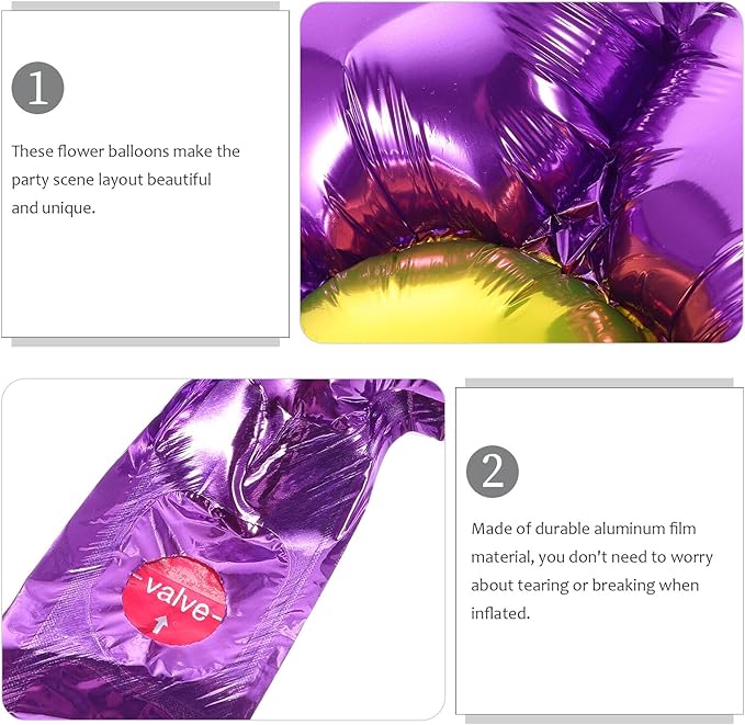 Uonlytech 12pcs Aluminum Film Flower Balloons Assorted Metallic Colors Party Decorations for Birthday Wedding Festival Tear-resistant Foil Balloons for Backdrop and Layout Props