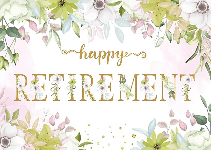BELECO 15x10ft Fabric Floral Happy Retirement Backdrop Watercolor Leaves Flowers Retirement Background Retirement Party Decorations Banner Photo Booth Shoot Studio Props