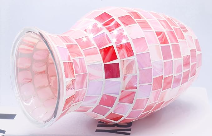8" H Pink Mosaic Vase.Exquisite Craftsmanship.Decor Home Modern Midsize All Handmade Mosaic Vases .Beautiful Glass Vase for Home&Office Decor.Unique Gift