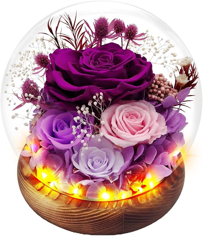 Preserved Rose Forever Flowers in Glass Dome Gifts for Women, Long-Lasting Real Flowers，Red Eternal Rose Birthday Gifts for Mom Valentines Day Anniversary for Wife Girlfriend