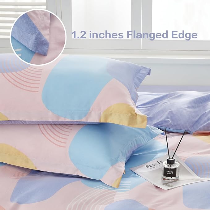 SAPHREAS Orange Blue Bubble Pattern Duvet Cover Set King Size 3pcs 100% Cotton Colorful Blocks Bedding Comforter Cover Set 1 Duvet Cover 2 Pillow Shams
