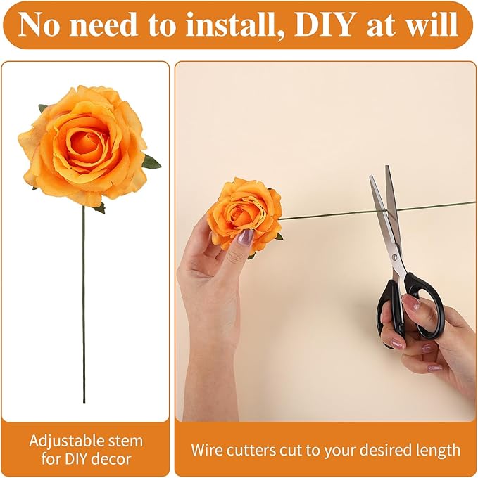 Jspupifip Orange Yellow Artificial Flowers Combo Box Fake Silk Roses with Stems Hydrangea Peony Arrangement for Bridal Shower Boho DIY Wedding Cake White Flowers Table Decorations