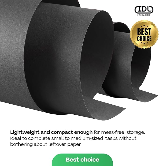 Black Paper Roll 48" x 1200" (100 feet) - USA-Made Kraft Paper 50lb Thickness for Packing, Wrapping, Moving, Shipping & Crafts/Arts - 100% Recyclable Natural Craft Material Roll by IDL Packaging