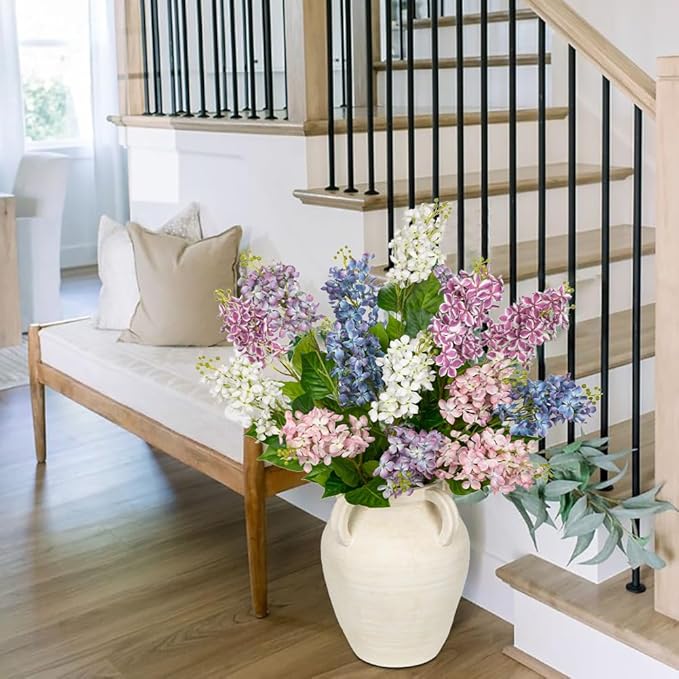 Artificial Lilac Flowers 30" Tall – Set of 3 Silk Lilac Flower Stems for Home Decor, Wedding Centerpieces, Faux Floral Arrangements – White Artificial Flowers for Vase, Spring & Farmhouse Décor