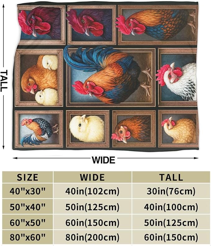 Rooster Blanket Chicken Throw Blanket Farm Animal Soft Cozy Fleece Fuzzy Stuffed Plush Flannel Gifts for Girls Women Boys Kids Adults 40''x50''