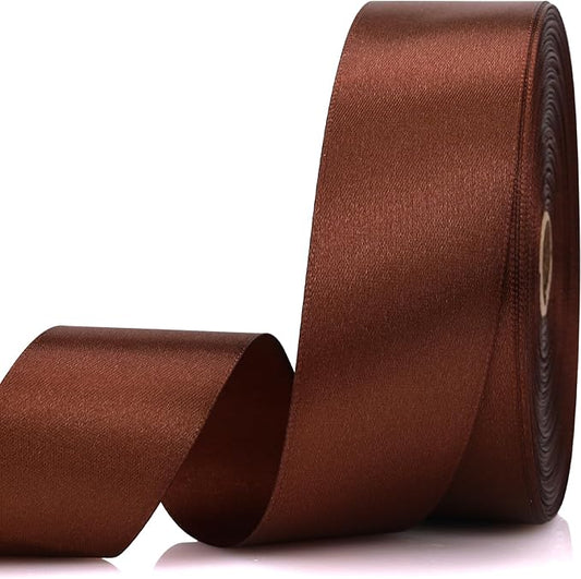 1-1/2 Inch 60 Yards Brown Solid Satin Ribbon for Gift Wrapping,Craft Floral Bouquets,Wedding Party,Timeless Flower,Decoration Floral Hair,Balloons