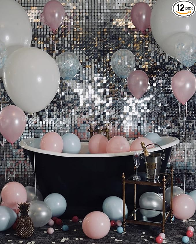 Kate Square Sliver Sequin Wall Panel Backdrop Sliver Glitter Panels Wedding Decoration(Pack of 12)