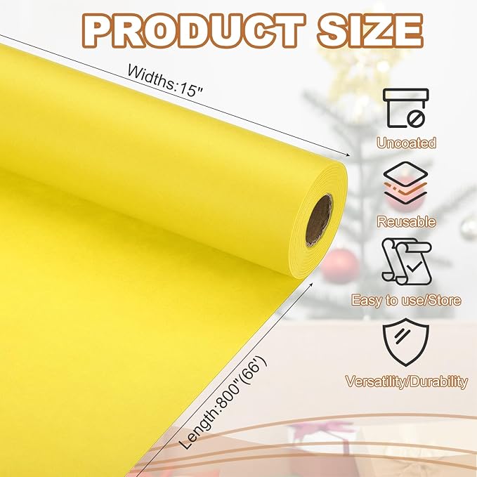 PATIKIL Wrapping Paper, 15" x 800"(66') 70 GSM Craft Paper Roll Kraft Packing Paper for Poster Bulletin Board, Gift Wrapping, Yellow