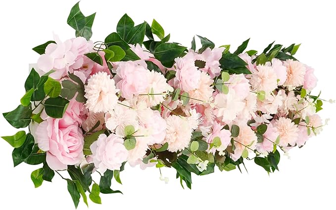 TFCFL Artificial Flowers Row, 39.5" X 12" Wedding Arch Faux Floral Swags, 3D Flower Panels Arrangement, DIY Wall Backdrop for Wedding Party Table Runner Decoration (Pink)