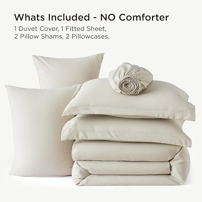 Bedsure Duvet Cover with Fitted Sheet Queen - 6 Pieces, Deep Pocket, Hotel Luxury Soft Double Brushed Bedding Set, 1 Duvet Cover, 1 Fitted Sheet, 2 Pillow Shams, 2 Pillowcases, NO Comforter, Linen