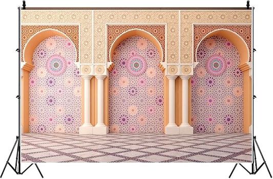 Yeele 10x6.5ft Bohemia Palace Backdrop Boho Style Pink Floral Wall Plaid Floor Dreamy Villa Inside Photography Background for Wedding Bridal Shower Girl Birthday Party Decor Portrait Photo Shoot Prop