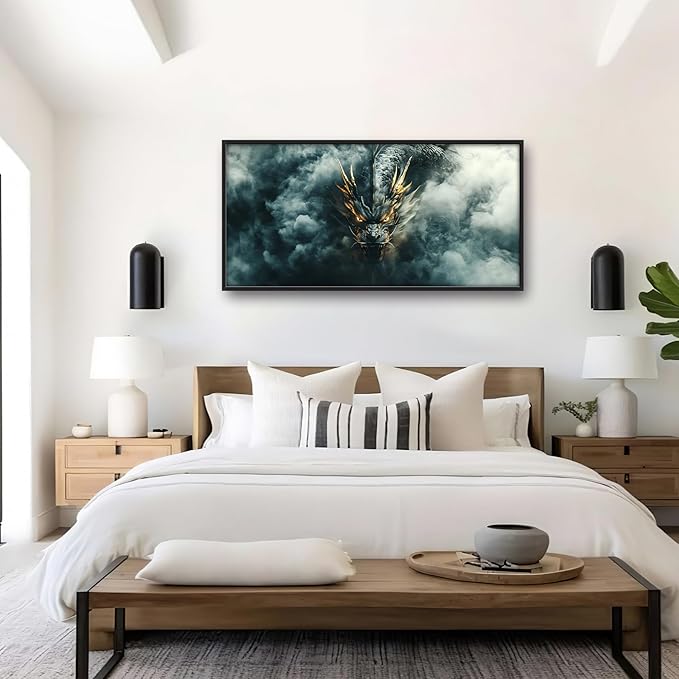Chinese Dragon Large Wall Art Framed Wall Decor for Living Room Asian Dragon Pictures Oversized Canvas Print Painting Modern Extra Large Framed Artwork for Bedroom Office Home Decor 60"x30"